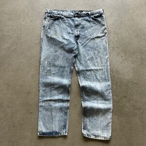 Vintage 90s Levis Two Horse Jeans Size 46x34 Blue Light Wash Denim Leather Tab